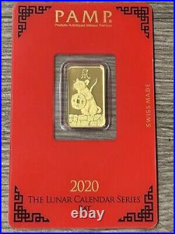 5 gram Gold Bar Pamp Suisse 2020 LUNAR RAT. 9999 Fine #0001325