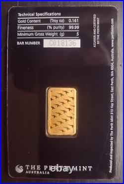 5 gram Gold Bar Perth Mint Kangaroo 99.99% Fine in Assay