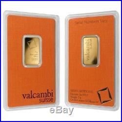 5 gram Gold Bar Valcambi Suisse. 9999 Fine (In Assay)