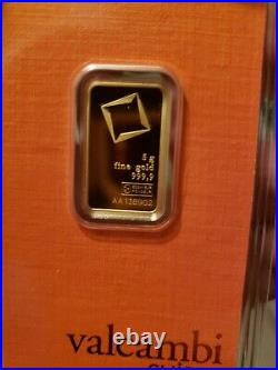 5 gram Gold Bar Valcambi Suisse 999.9 Fine in Sealed Assay