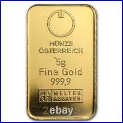 5 gram Hologram Gold Bar Kinebar Austria- 999.9 Fine in Assay Mint Sealed