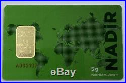 5 gram Nadir Gold Bar 999.9 Fine in Sealed Assay Card