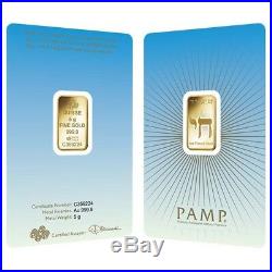 5 gram PAMP Suisse Gold Bar Am Yisrael Chai (in Assay). 9999 Fine
