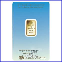 5 gram PAMP Suisse Gold Bar Am Yisrael Chai (in Assay). 9999 Fine