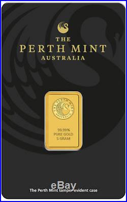 5 gram Perth Mint Gold Bar. 9999 Fine in Assay New design updated in 2018