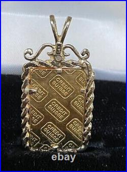5 grams Credit Suisse 999.9 PURE 24KT Fine Gold Bar in 14kt diamond pendant