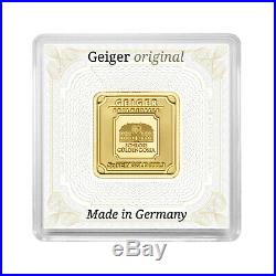5 grams Geiger original square. 999 fine gold bar in capsule