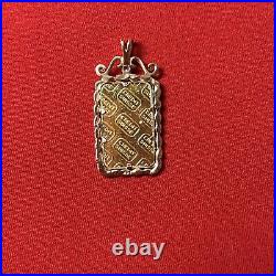 5 grams Suisse 999.9 Fine Gold Bar set in 14kt Rope Diamond Pendant Preowned