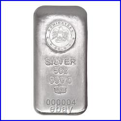 5 oz Emirates Gold Silver Cast Bar Serial #4.999 Fine (withAssay)