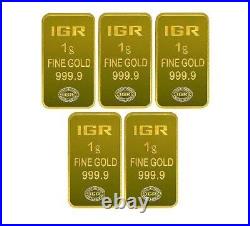 5 pieces of IGR 1 Gram 999.9 Fine Gold Bar in Assay