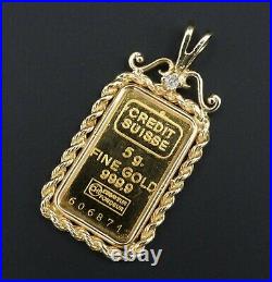 5g 999 24k Gold Bullion Framed Pendant Credit Suisse Fine Gold Bar M1314