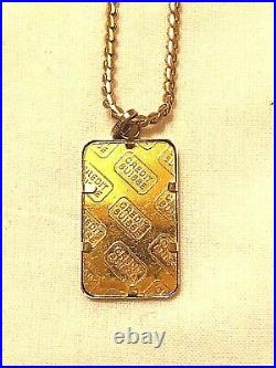 5g. 999.9 fine gold bar with an 18k gold chain, length is 19 3/4 inches