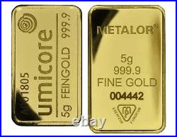 5g Gold Bars Purity of 99.99%