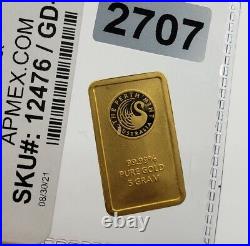 5g Perth Mint 999 Fine Gold Bullion Bar Australian 24K Ingot Kangaroo 5 Gram