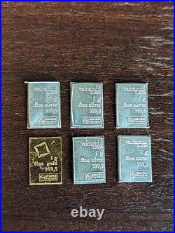 6 Grams Of Fine. 999 Valcambi Gold And Silver Bars! One 24k Gold And Five Silver