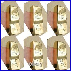 6 pieces BRASS Fake fine GOLD bullion Bar paper weight 6 heavy polished 999.9B