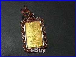 999.9 24K Fine Gold 1 gram UBS gold bar in 14K gold pendant