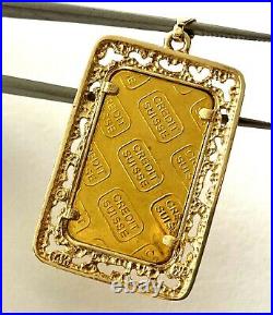 999.9 Pure Fine Gold 5gr Credit Suisse Coin Bar In 14K Frame Pendant