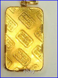 999 Credit Suisse 5.0 Grams Bar in 14K yellow gold bezel SN 944746 5.4gm