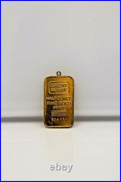 999 Credit Suisse Half Ounce Fine Gold Bar Pendant