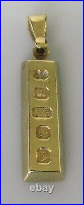 9ct Gold Pendant Vintage 9ct Yellow Gold Ingot Gold Bar Pendant (1977)
