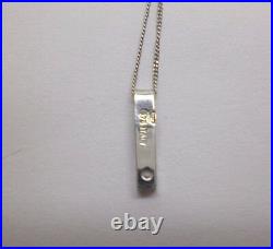 9ct White gold and diamond bar style drop pendant and 16 inch fine curb chain