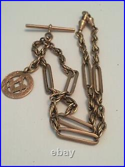 9ct gold albert watch chain t bar rose gold 9ct gold Fob c1900s edwardian 31g