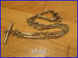 9ct gold albert watch chain t bar rose gold fancy links boxed c1800s 23g 19