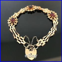 9ct solid Gold 3 Bar Gate Bracelet Vintage Victorian Style Garnet Set #122