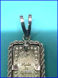AMERICAN. 999 FINE GOLD INGOT BAR With 14K PENDANT 5MM BEZEL FRAME CHAIN NECKLACE