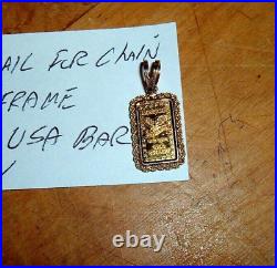 AMERICAN. 999 FINE GOLD INGOT BAR With 14K PENDANT 5MM BEZEL FRAME CHAIN NECKLACE