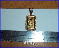 AMERICAN. 999 FINE GOLD INGOT BAR With 14K PENDANT 5MM BEZEL FRAME CHAIN NECKLACE