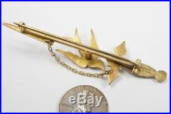 ANTIQUE AUSTRALIAN 9K GOLD PEARL SWORD & SWALLOW BAR BROOCH c1900