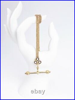 ANTIQUE Victorian 14k Gold Enamel Clover with Pearl Slide Chain & T-Bar Necklace