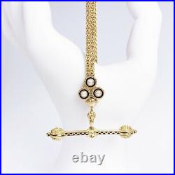 ANTIQUE Victorian 14k Gold Enamel Clover with Pearl Slide Chain & T-Bar Necklace