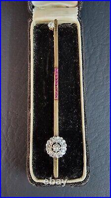 ANTIQUE. Victorian 18k Old Mine Cut Diamonds & Rubies Bar Brooch Pin with Box