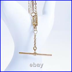 ANTIQUE Victorian 9k Rose Gold Paperclip Albert Watch Chain Necklace with T-Bar