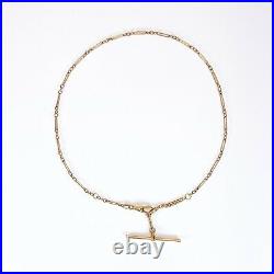 ANTIQUE Victorian 9k Rose Gold Paperclip Albert Watch Chain Necklace with T-Bar