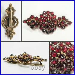 ANTIQUE Victorian Rose Cut Bohemian Garnet Cluster Gold Filled GF Bar Pin Brooch