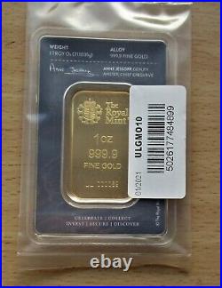 A Royal Mint Una and the Lion 1oz 999.9 Fine Gold Bar