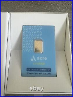 Acre 2.5 Gram. 9999 Fine Gold Bar Limited Edition #1 Deluxe Box COA Card