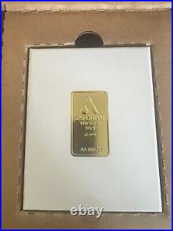 Acre 2.5 Gram. 9999 Fine Gold Bar Limited Edition #1 Deluxe Box COA Card