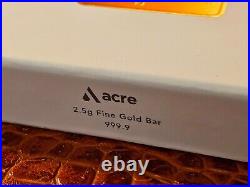 Acre 2.5 Gram. 9999 Fine Gold Bullion Bar In Assay Card with Original Box