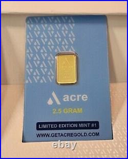 Acre 2.5 Gram. 9999 Fine Gold Bullion Bar LE #1 Assay Card with Original Box