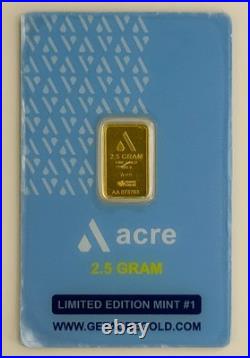 Acre Gold Limited Edition 2.5 g Gold Bar 999.9 Fine (Sealed Assay) Acre Gold Limited Edition 2.5 g Gold Bar 999.9 Fine (Sealed Assay)