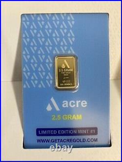 Acre Gold Limited Edition Mint #1 2.5 Gram 999.9 Fine Gold Bar