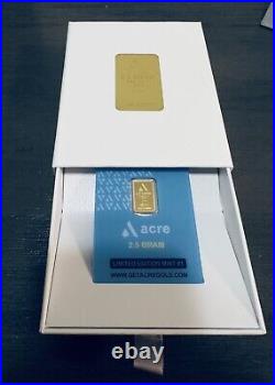 Acre Gold Swiss 2.5 Grams. 9999 Fine Bar Sealed Assay Coa Card In Box
