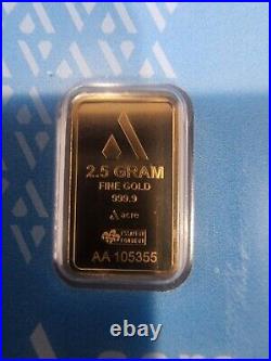 Acre Gold Swiss 2.5 Grams. 9999 Fine Bar Sealed In Assay Card