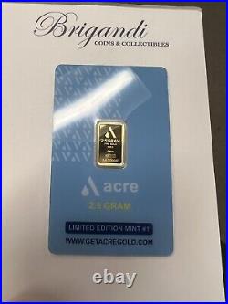 Acre Limited Edition 2.5 Gram 999.9 Fine Gold Bar Bullion In Assay Card