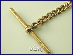 Albertine watch chain antique 9 carat gold 8 long T-bar swival clasp c. 1880 18g